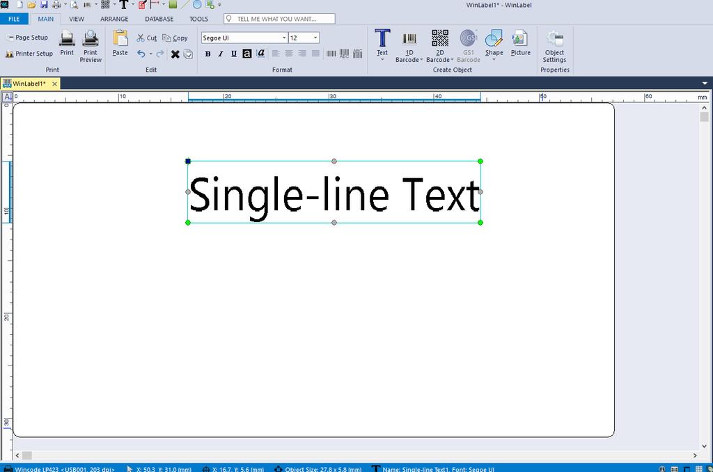 Πατάμε με το ποντίκι αριστερό κλικ επάνω στο Single-Line Text και ύστερα πατάμε οπουδήποτε μέσα στην ετικέτα για να δημιουργηθεί μια γραμμή κειμένου.