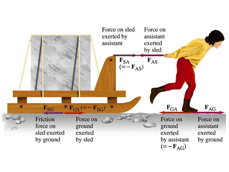 Sila na sanjke kojom vuče čovjek Sila kojom sanjke djeluju na čovjeka Sila trenja na sanjke zbog