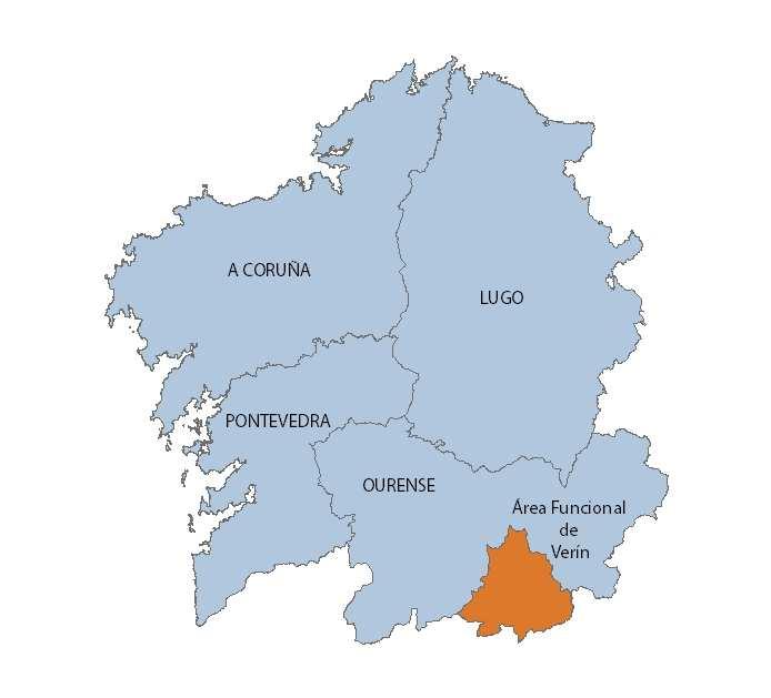 3.1 Modelo Territorial 3.1.1 A estruturación do territorio A área funcional de Verín está composta por 8 concellos e ocupa unha extensión total de 1007,1Km2, o que supón un 13,8 % da provincia e un 3,4% do total autonómico.