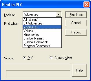 5.4.5.3 חיפוש תוכנת CX-PROGRAMMER מאפשר חיפוש לכתובת ערך פונקציה או מלל המופיע בתוכנה.