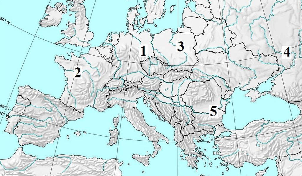 Parte sociolingüística CIENCIAS SOCIAIS [CM.PS.003.Z] 8. No mapa de Europa proposto indique os nomes correctos dos ríos identificados polos seus correspondentes números.