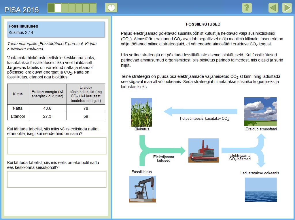 LOODUSTEADUSED Standardsed üksused Üksus CS613 Fossiilkütused Avalikustatud küsimus 2 See küsimus palub õpilastel analüüsida tabelis toodud andmeid ning võrrelda etanooli ja naftat kütuseallikatena.