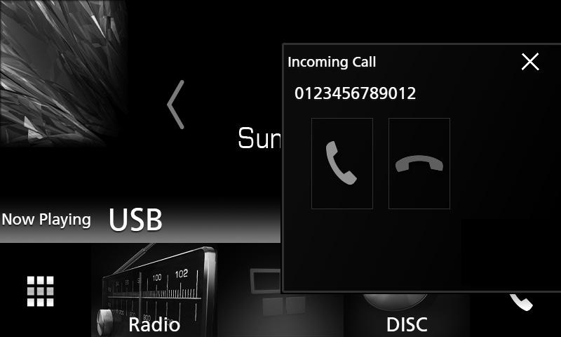 Έλεγχος Bluetooth ÑÑΛήψη μίας κλήσης 1 Αγγίξτε το [ ] για να απαντήσετε σε μια τηλεφωνική κλήση ή το [ ] για να απορρίψετε μια εισερχόμενη κλήση.