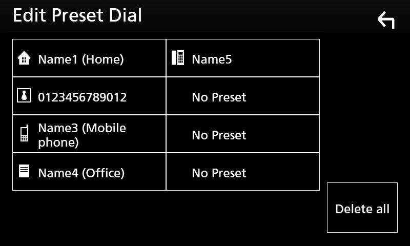 Έλεγχος Bluetooth ÑÑΑριθμός τηλεφώνου προεπιλογής Σε αυτή τη μονάδα μπορείτε να καταχωρήσετε τους αριθμούς τηλεφώνου, που χρησιμοποιούνται συχνά. 1 Αγγίξτε το [ ]. 2 Αγγίξτε το [Edit].