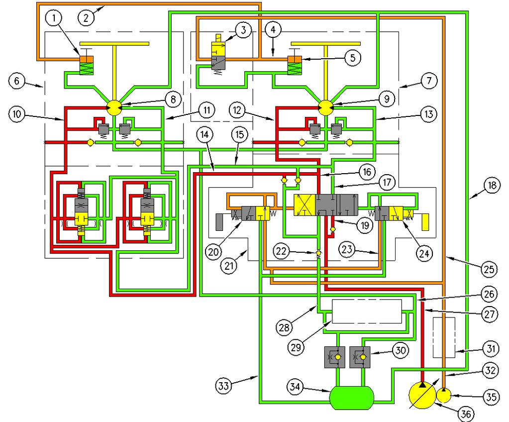 Σχ.7.6 Υδραυλικό σύστημα περιστροφής της CAT (δεξιόστροφη φάση).