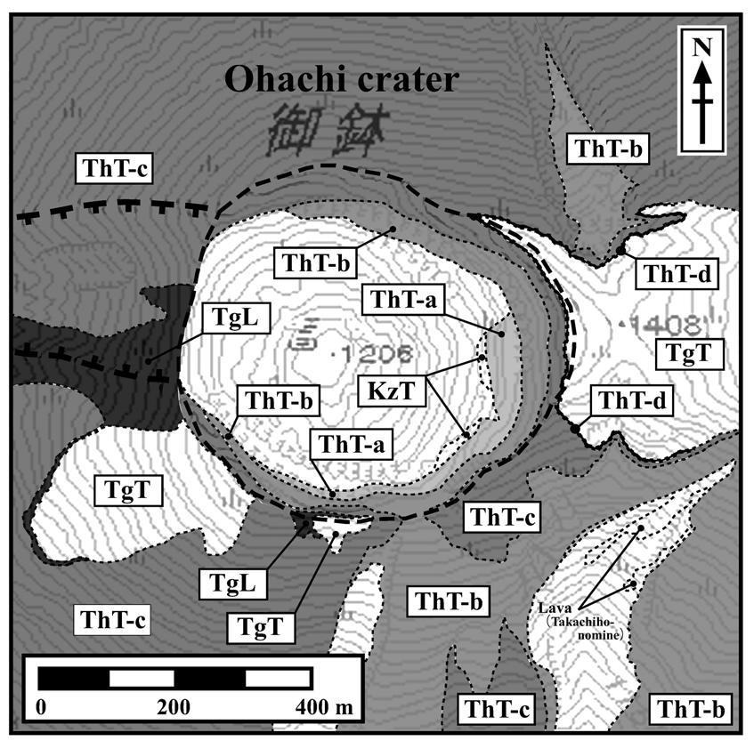 20 Fig. +1. Distribution of tephra and lava deposits around Ohachi crater.