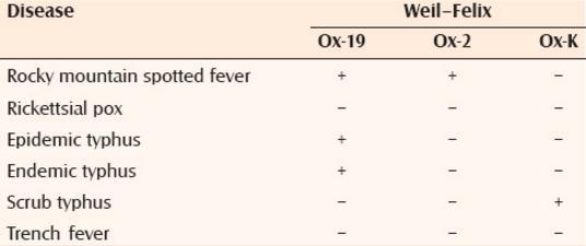 πρώτες εβδομάδες μετά την έναρξη της λοίμωξης Αντίδραση Weil-Felix (μέθοδος συγκόλλησης) - διασταυρούμενες