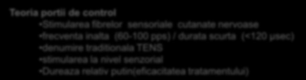 μsec) denumire traditionala TENS stimularea la nivel senzorial