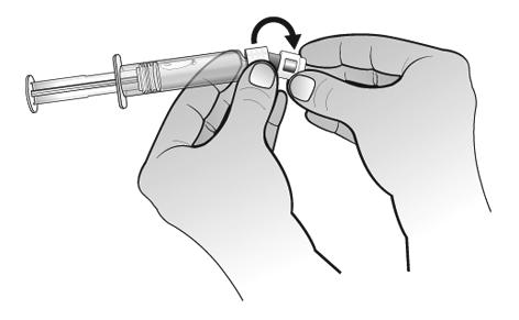 Efectuaţi următoarele operatiuni: Pasul 3a: Ataşaţi pistonul transparent din plastic la seringa preumplută cu