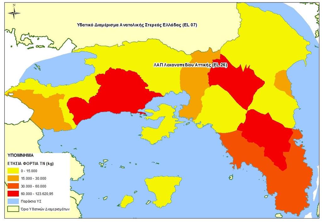 Χάρτης 16: Ετήσιο συνολικό φορτίο Ν από σημειακές πηγές 