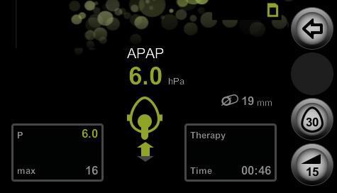 0 hpa Therapy Time APAP 6,0 hpa Liečba Čas Aby ste mohli spať bez rušenia, displej sa po 30 sekundách