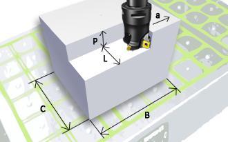 Výpočty dosahovaných parametrov a = posuv mm/min B = dĺžka mm C = šírka mm L = šírka frézovania mm P = hĺbka opracovania mm S = plocha obrobku mm 2 (B x C) α = koeficient mm/min (tab. 1) Tab.