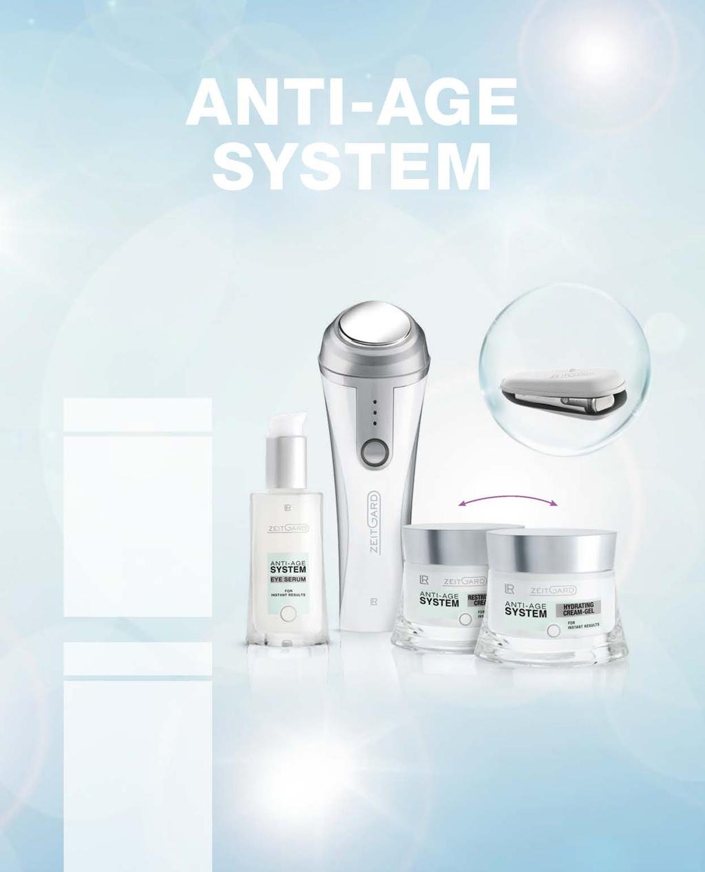 LR ZEITGARD ANTI-AGE-SYSTEM 99 Ορατή μείωση των ρυτίδων* ZEITGARD 2 Ηλεκτρική συσκευή αντιγήρανσης για τη μείωση των ρυτίδων Η θερμική τεχνολογία θέρμανσης και ψύχρανσης διευκολύνει τη διείσδυση των