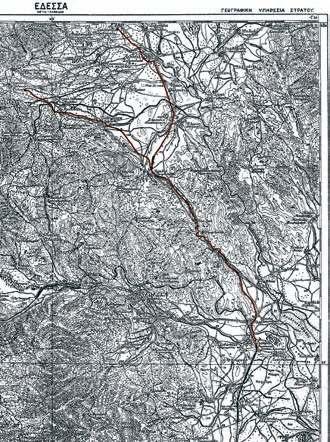 Η διαδρομή του τρένου Σκύδρας- Αριδαίας, σε φύλλο χάρτη (Έδεσσα), της Γεωγραφικής Υπηρεσίας Στρατού (Από το αρχείο του συγγραφέα) Ο Αρχιστράτηγος των Συμμαχικών στρατευμάτων στο