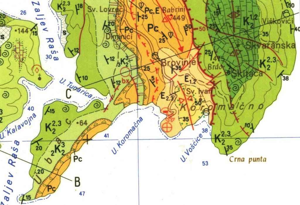 Slika 9 Geološka karta šireg područja ležišta 'Koromačno' Građa ležišta Ležište mineralne sirovine za