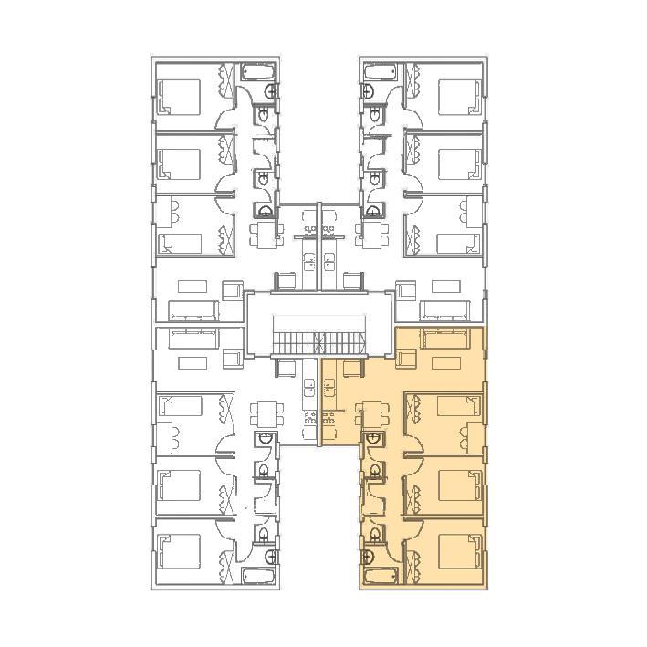 תרשים 8: יחידת דיור בבניין "H" אופייני משנות ה- 70 וה- 80 )בנייה קיימת(. שטח היחידה 100 מ"ר נטו.