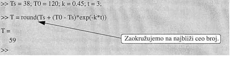 Vežba: Provođenje toplote Telo početne temperature T 0 smešteno je u trenutku t=0 u prostor konstantne temperature Ts.