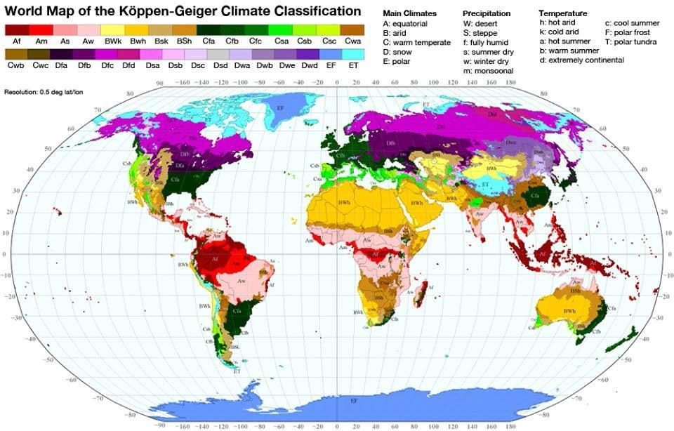 Εικόνα 3:Κλιματική Κατάταξη Köppen στον παγκόσμιο Χάρτη http://koeppen-geiger.vu-wien.ac.