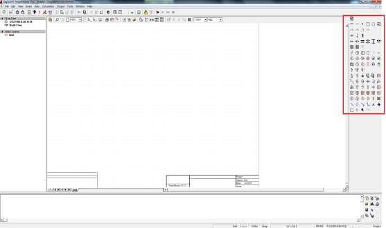 ΚΕΦΑΛΑΙΟ 2: ΧΡΗΣΗ ΤΟΥ ΛΟΓΙΣΜΙΚΟΥ DIGSILENT POWERFACTORY Εικόνα 2.8: Επιφάνεια σχεδίασης. Αν αφήσουμε το ποντίκι πάνω σε οποιοδήποτε εικονίδιο της στήλης εργαλείων θα εμφανιστεί το είδος του στοιχείου.