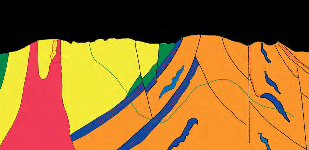 Σχηματικό μεταλλογενετικό μοντέλο που παρουσιάζει τα κύρια γεωλογικά στοιχεία που χαρακτηρίζουν τους βασικούς κοιτασματολογικούς τύπους, manto και porphyry της Β.Α.