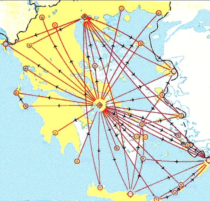 Nα υπολογίσεις μερικές από τις απ ευθείας αποστάσεις των πόλεων που συνδέονται με αεροπορική γραμμή, έχοντας υπόψη ότι η