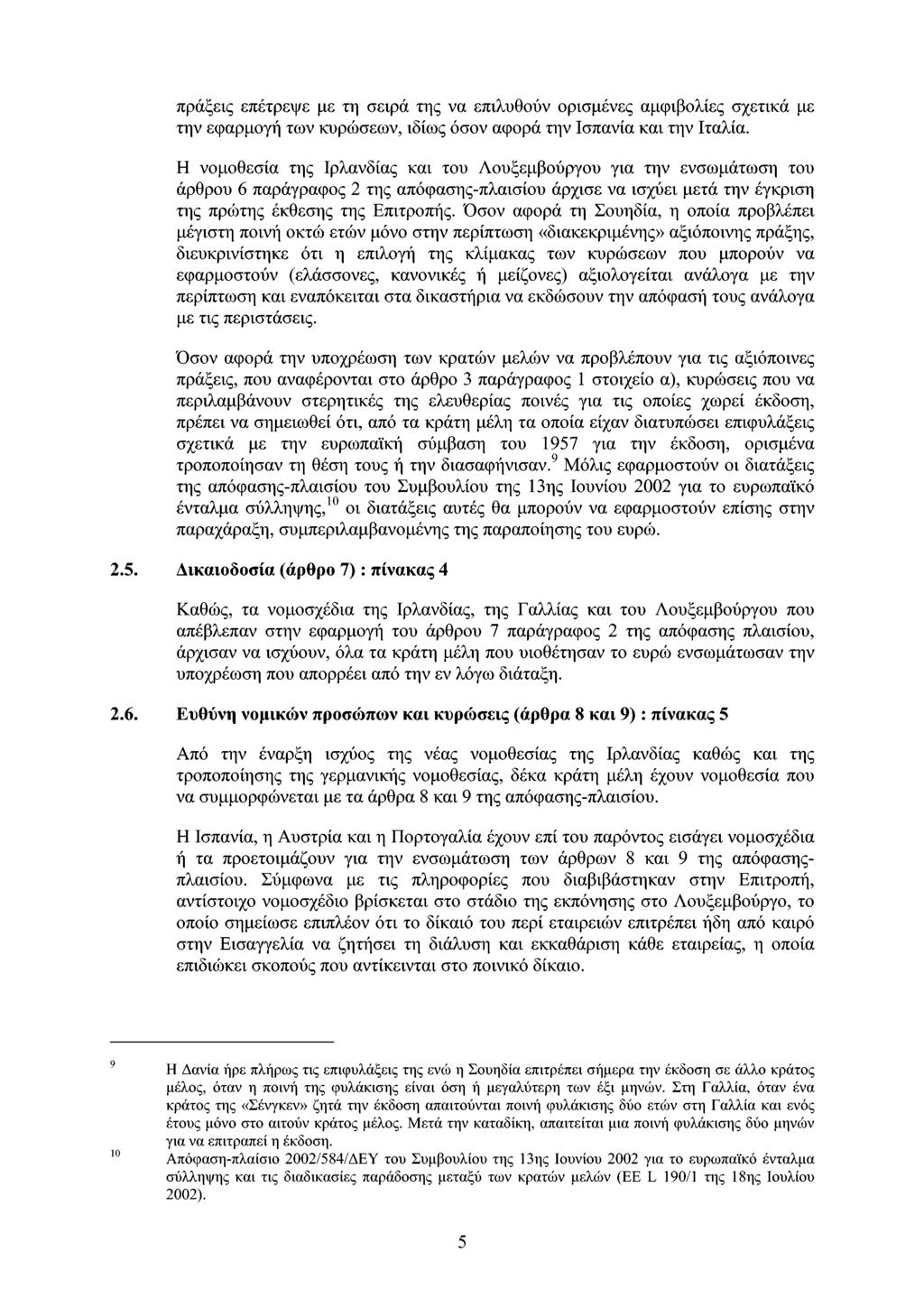 πράξεις επέτρεψε με τη σειρά της να επιλυθούν ορισμένες αμφιβολίες σχετικά με την εφαρμογή των κυρώσεων, ιδίως όσον αφορά την Ισπανία και την Ιταλία.