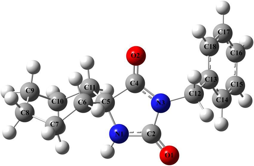 Слика 37. Оптимизована конформација 3-бензилциклохептанспиро-5-хидантоина 3.1 4.2.