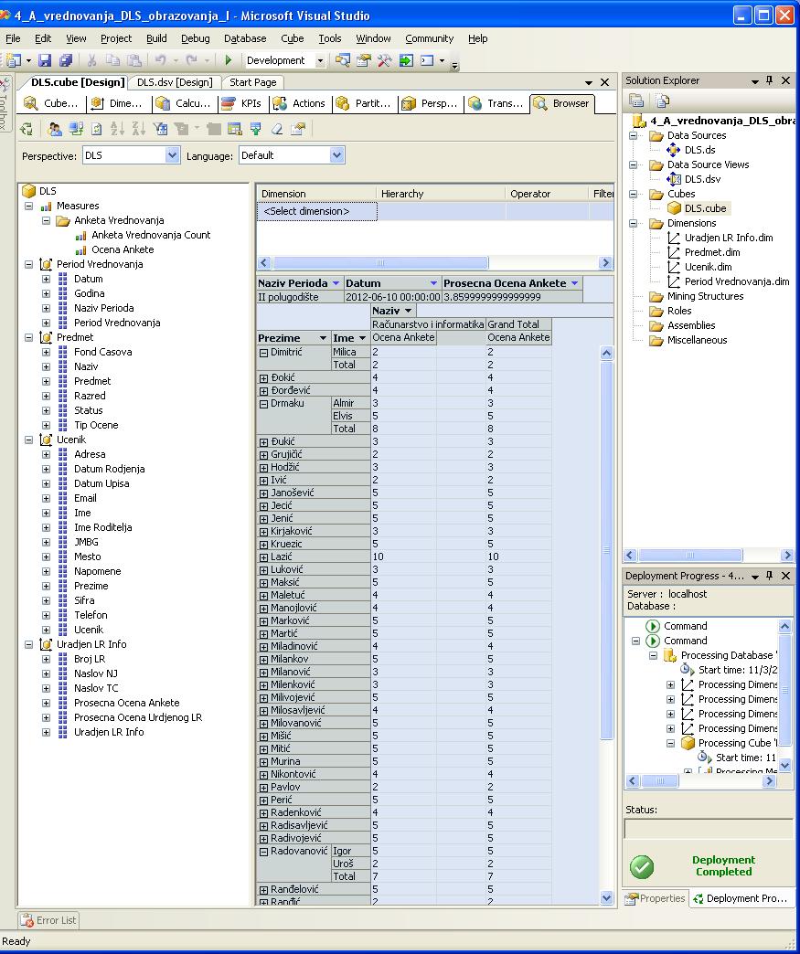 7 ИМПЛЕМЕНТАЦИЈА 7.4.5 Анализа вредновања DL образовања За анализу вредновања DL образовања коришћен је модел аналитичке базе приказан на слици 7.6.