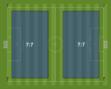 45 m x 60 m Maximum: 50 m x 67 m 7 v 7