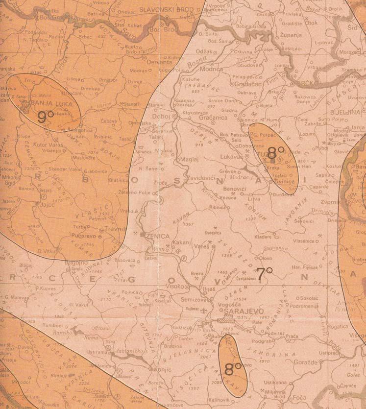 Legenda: o o 7 podru~je maksimalnog opa` enog intentiteta 7 MCS MAGNITUDE DOGO\ ENIH ZEM LJOTRESA M = 4.7-5.0 M = 5.1-5.3 M = 5.7-5.9 M = 6.3-6.