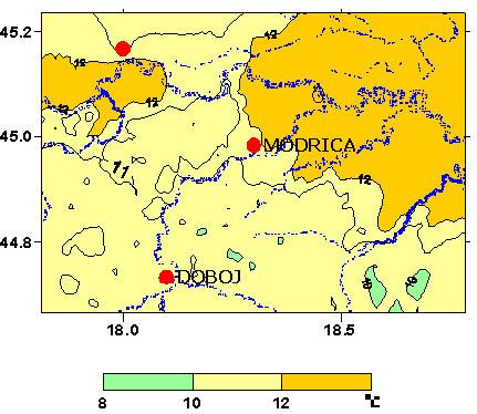 U zadnjoj deceniji 20 vijeka temperatura se u Doboju povećala za 0,8 o C, što je u skladu sa najtežim scenarijem povećanja temperature na zemljinoj površini. Mjeseci Slika 5.