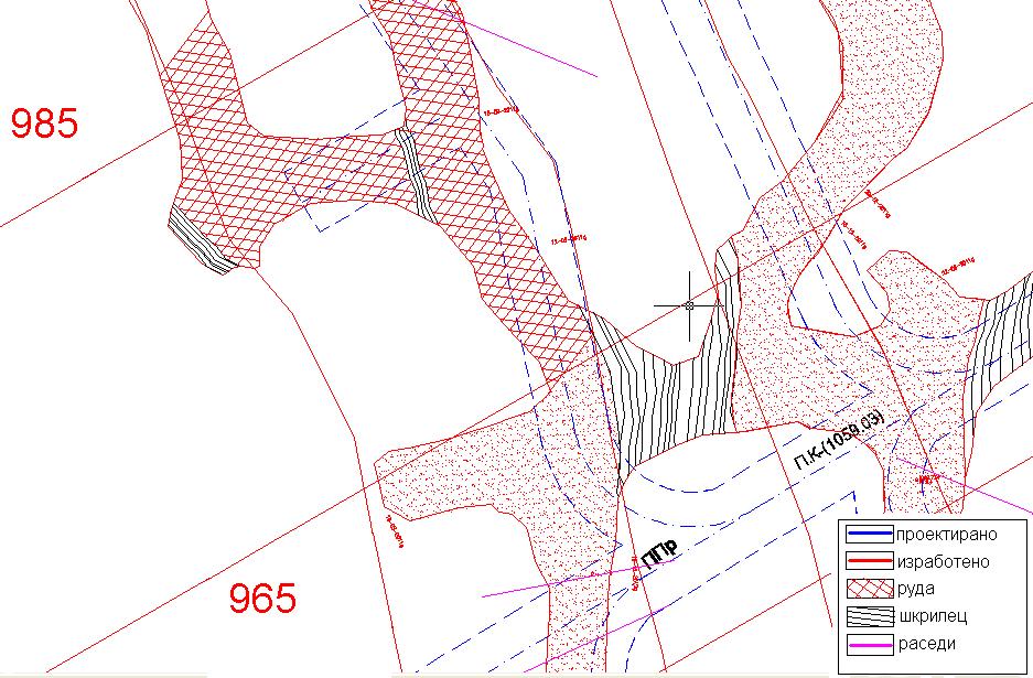 Сл.6.3. Ситуациона карта на работно место XIVб/2-7сс (геол.профил 965-985) Figure 6.3.Situational map of workplace XIVb/2-7ss (geol.profile965-985) Слика 6.
