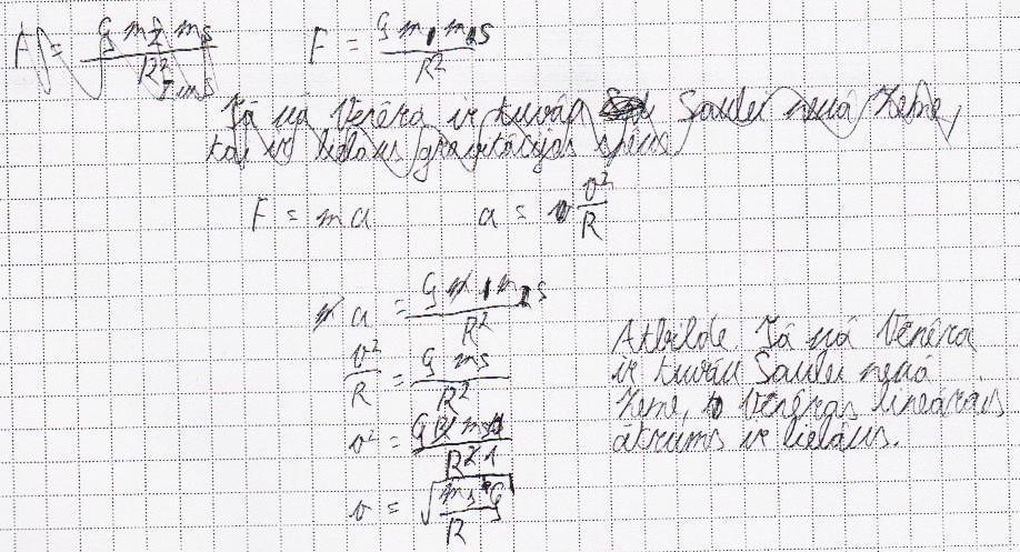 Punkt Kritēriji i Uzraksta II Ņūtona likuma aprēķināšanas formulu, gravitācijas likuma formulu un centrtieces paātrinājuma 3