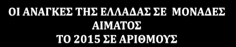 ΕΘΕΛΟΝΤΕΣ ΑΙΜΟΔΟΤΕΣ 318.044 ΣΥΓΓΕΝΙΚΟ- ΦΙΛΙΚΟ ΠΕΡΙΒΑΛΛΟΝ: 220.536 ΕΛΒΕΤΙΚΟ ΕΡΥΘΡΟ ΣΤΑΥΡΟ: 27.050 ΣΥΝΟΛΟ: 538.