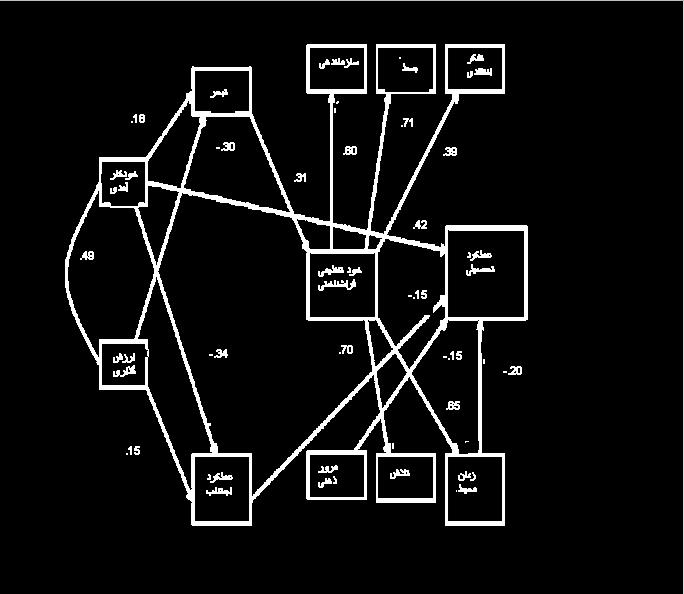 مستقیم اثرات غیرمستقیم اثرات کل 0/023-0/047 ارزشگذاری 0/070 0/466 0/046 خود کارآمدی 0/420 0/04-0/004 جهتگیری گرایش 0/044-0/65-0/038 جهتگیری