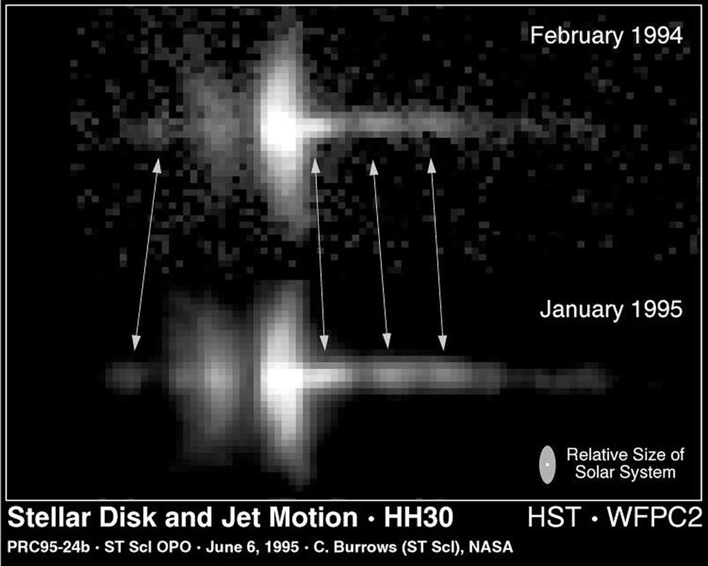 : Λεπτομέρειες του συστήματος δίσκου - πίδακα στο HH 30 με το Διαστημικό Τηλεσκόπιο.