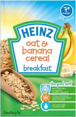 Breakfast Cereal Oat & Banana 120gr. 1 Δημητριακά: Tα βρεφικά δημητριακά είναι εμπλουτισμένα με σίδηρο, ασβέστιο, βιταμίνες Β και πρεβιοτικά.