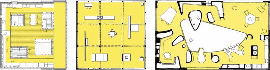 Сл. 11 Слободна кружних веза: Light Walls House, ma-style Architects, Toyokawa, 2013 (лево), House 5, Texas, John Hejduk, 1980 (средина) и House of the Future, London, Alison & Peter Smithson, 1956