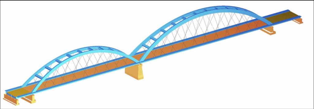 Пример динамичке анализе Железничко-друмски мост у Новом Саду Резонантни одговор лучног моста распона 219 m RT5_Tr2 V=50 km/h 1.5 1 0.5 0-0.5-1 -1.