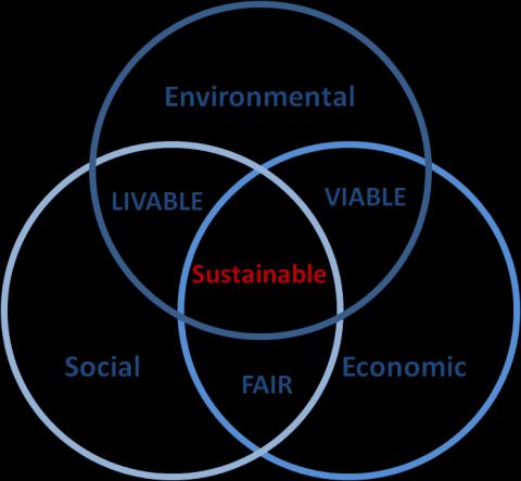 gërshetohen sociale, teknike, mjedisore dhe ekonomike, siç përcaktohet në përkufizimin Brundtland: Zhvillimi i qëndrueshëm është zhvillimi që plotëson nevojat e së tashmes pa kompromentuar aftësinë e