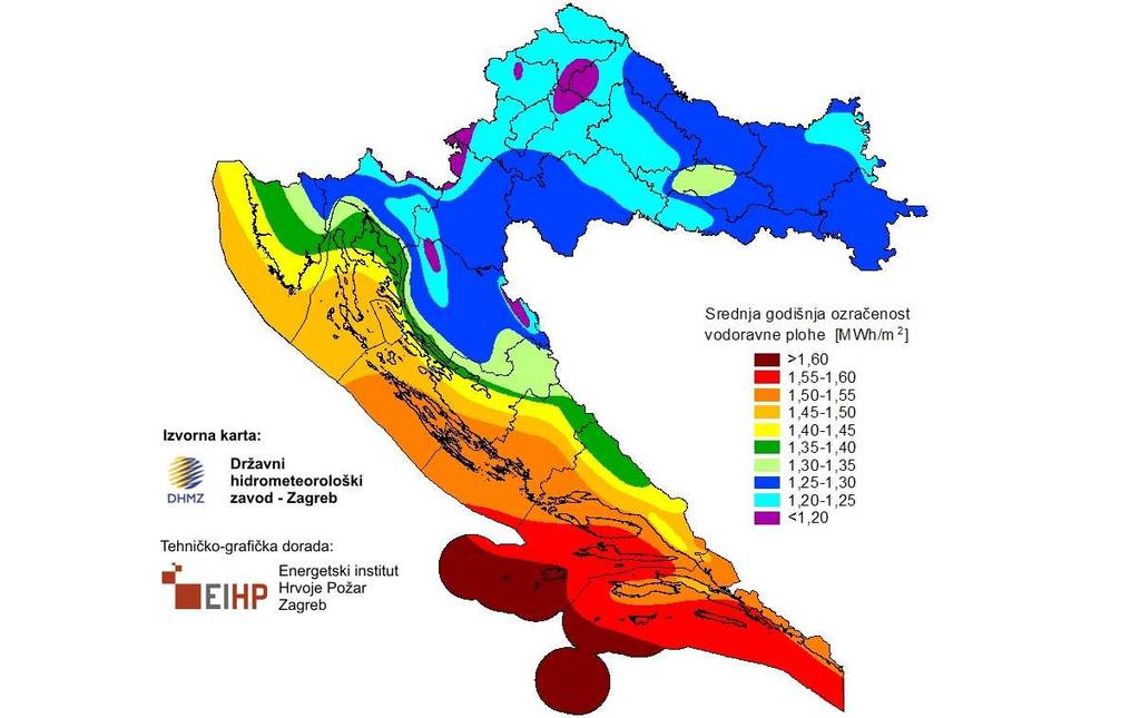 Potencijali korištenja Sunčeve energije Proizvodnja el.en. po 1 kw instalirane snage FN elektrane kwh/kw 2.000 Fix 2-x 1.800 1.