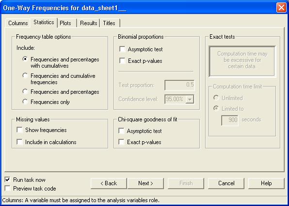 שלב 2 לשונית Statistics Frequencies and