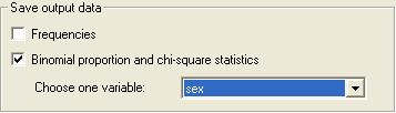 במידה ובחרנו Asymptotic test תחת Binomial proportions בלשונית, Statistics תתאפשר לנו האופציה, Binomial proportion and chi-square statistics כאשר נוכל לבצע סטטיסטים אלה עבור כל אחד מהמשתנים שאנו