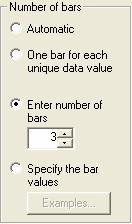 תת מסך Number of bars בתת מסך זה אנו יכולים לקבוע את מס' העמודות שיופיעו בגרף. Automatic מס' העמודות נקבע אוטומטית ע"י התוכנה. עבור משתנים נומריים הערכים מחולקים ל 6 טווחים כאשר יש עמודה עבור כל טווח.