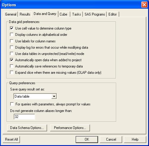 לשונית Data and Query תת חלון Data grid preferences Use cell value to determine column type קובע האם העמודה מספרית או אלפא-נומרית לפי פורמט ערך התא.