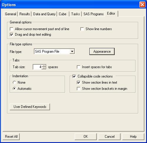 לשונית Editor תת חלון General options Drag and drop text editing אופציה זו מאפשרת ליצור מצב של העתק/הדבק/גזור של קטעים בין חלונות התוכנה.