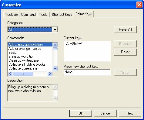 לשונית Editor Keys בלשונית זו בדומה ללשונית תוכנת.
