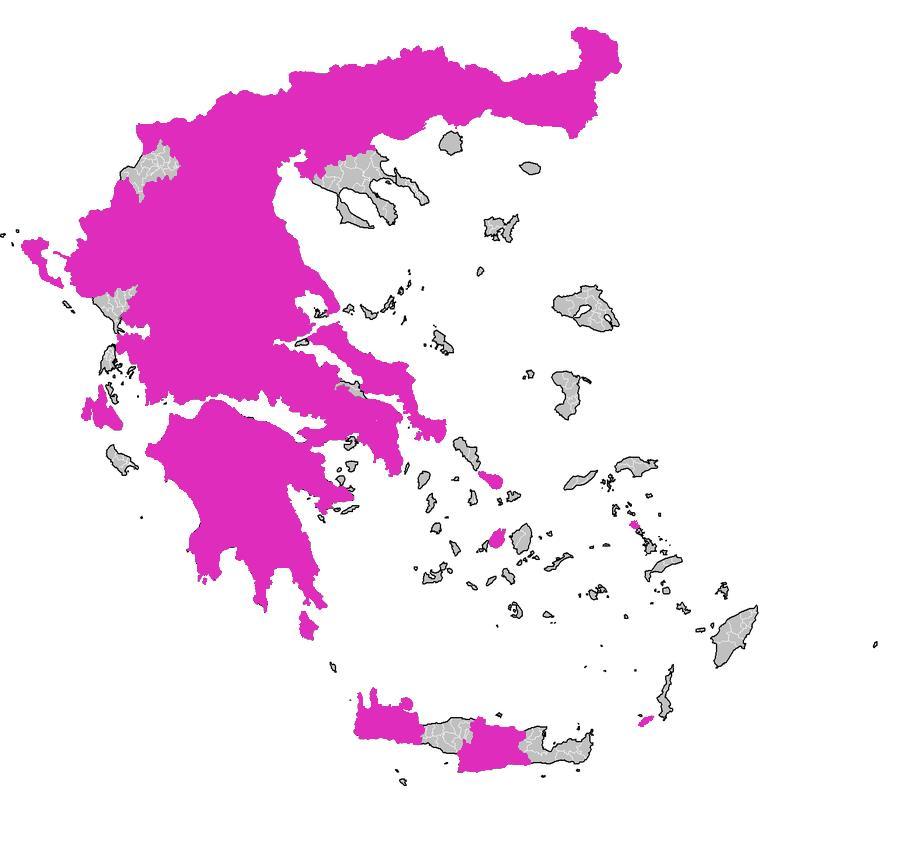 ΕΙΣΑΓΩΓΗ 34 1.5.2. Εξάπλωση Στον παρακάτω χάρτη φαίνεται η γεωγραφική εξάπλωση του αρπακτικού ακάρεως Typhlodromus (Anthoseius) recki στην Ελλάδα.