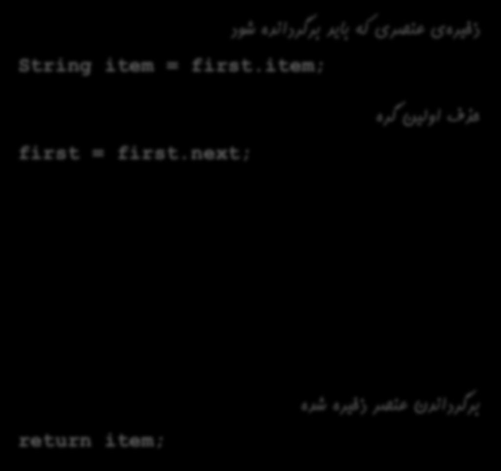 حذف از پشته 8 ذخیرهی عنصری باید که برگردانده شود String item