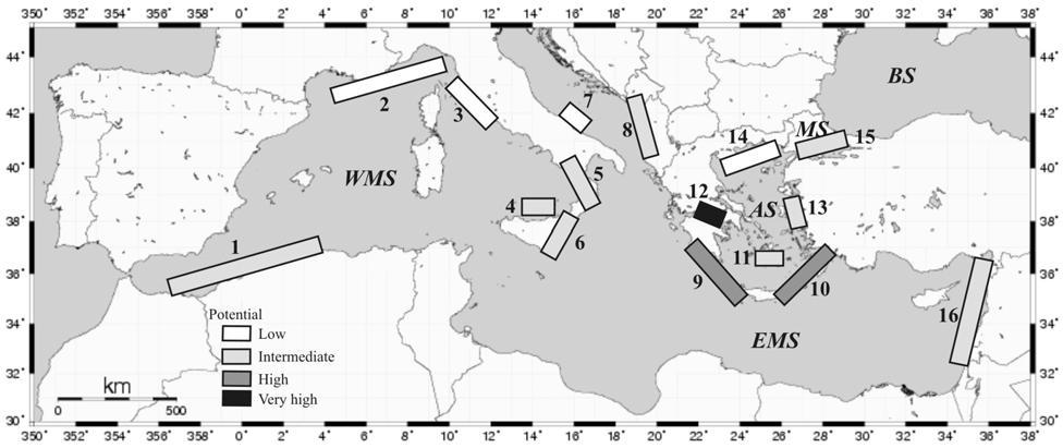 Κεφάλαιο 6 ο [Πλημμυρικά Σενάρια] Εικόνα 39: Οι τσουναμογενείς ζώνες της Μεσογείου Ένας παρόμοιος χάρτης